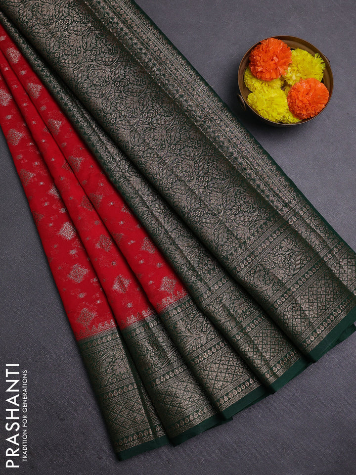 Red & Green Semi Chiniya Silk Saree
