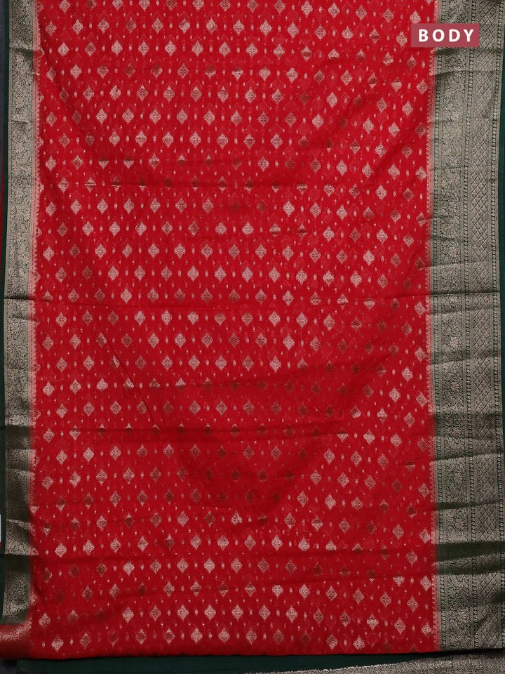 Red & Green Semi Chiniya Silk Saree