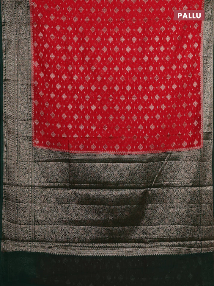 Red & Green Semi Chiniya Silk Saree