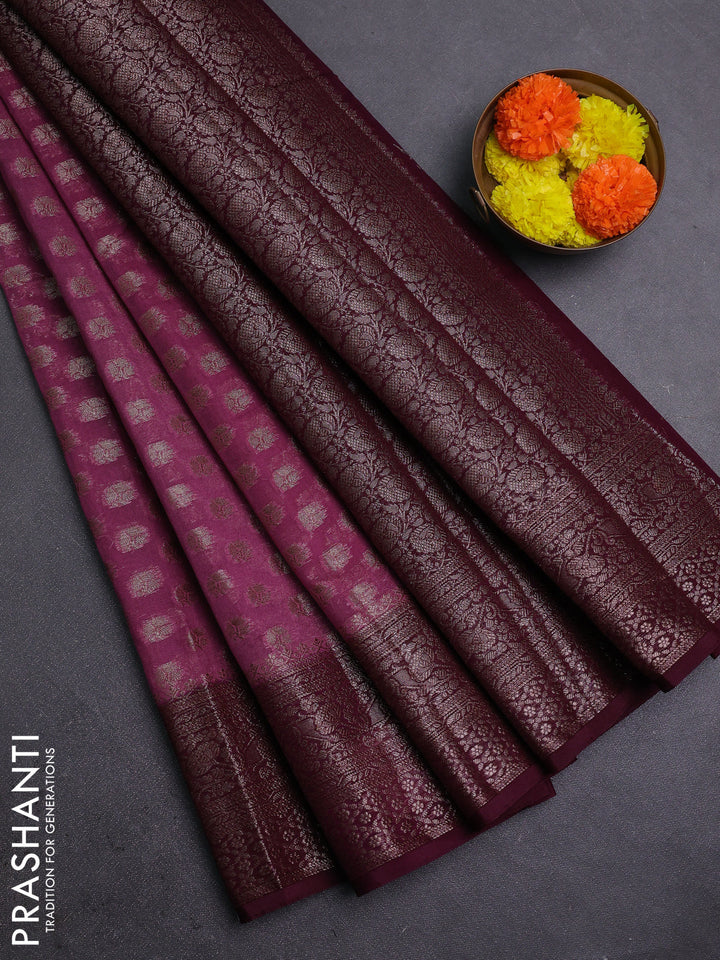 Mauve Pink & Wine Semi Chiniya Silk Saree