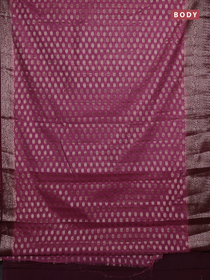 Mauve Pink & Wine Semi Chiniya Silk Saree