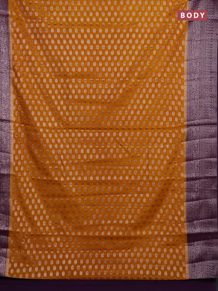 Mustard Yellow & Violet Semi Chiniya Silk Saree