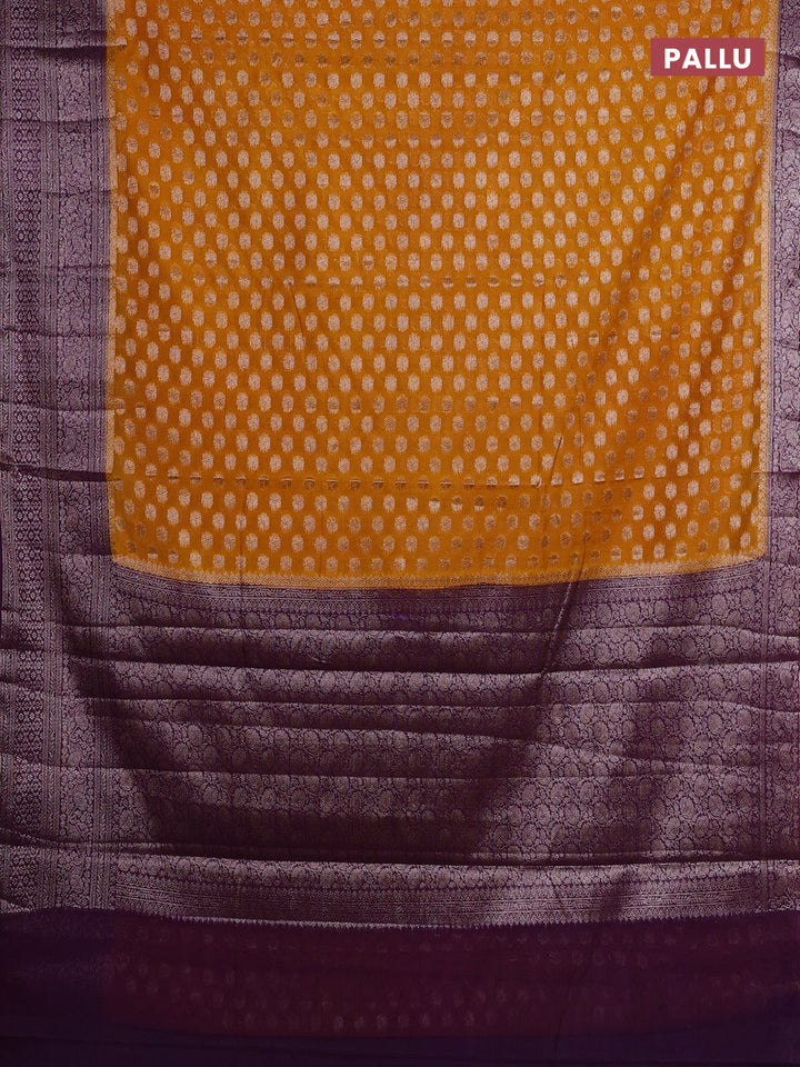 Mustard Yellow & Violet Semi Chiniya Silk Saree