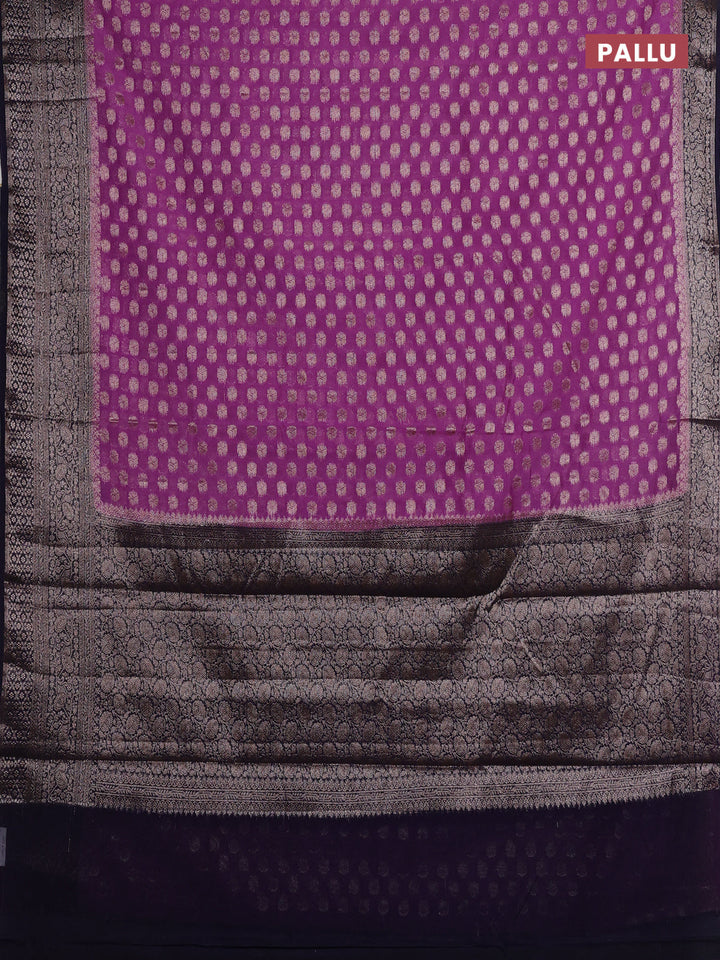 Lavender & Navy Blue Semi Chiniya Silk Saree