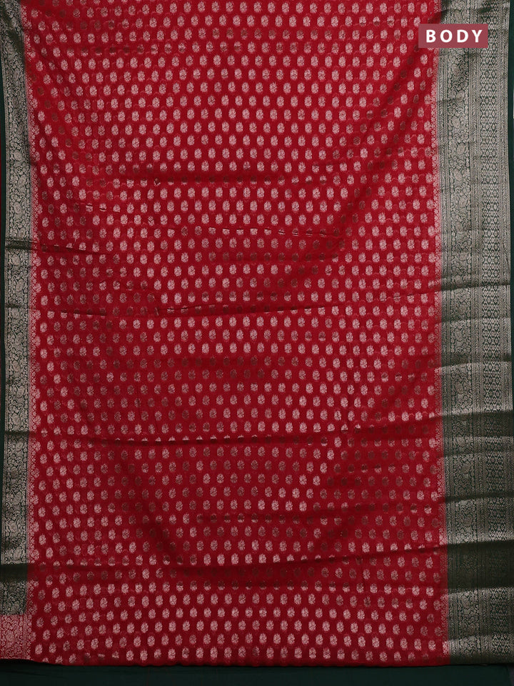 Red & Green Semi Chiniya Silk Saree