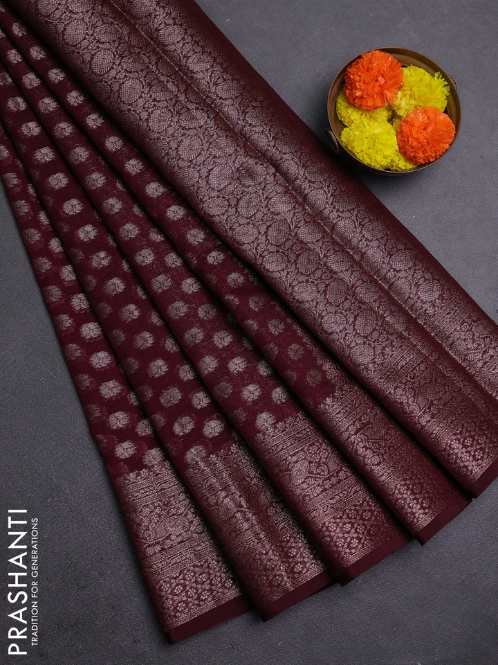 Wine Semi Chiniya Silk Saree