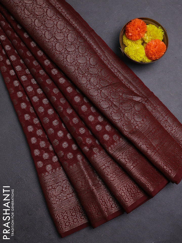 Coffee Brown Semi Chiniya Silk Saree