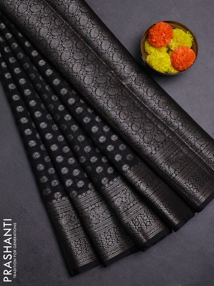 Black Semi Chiniya Silk Saree