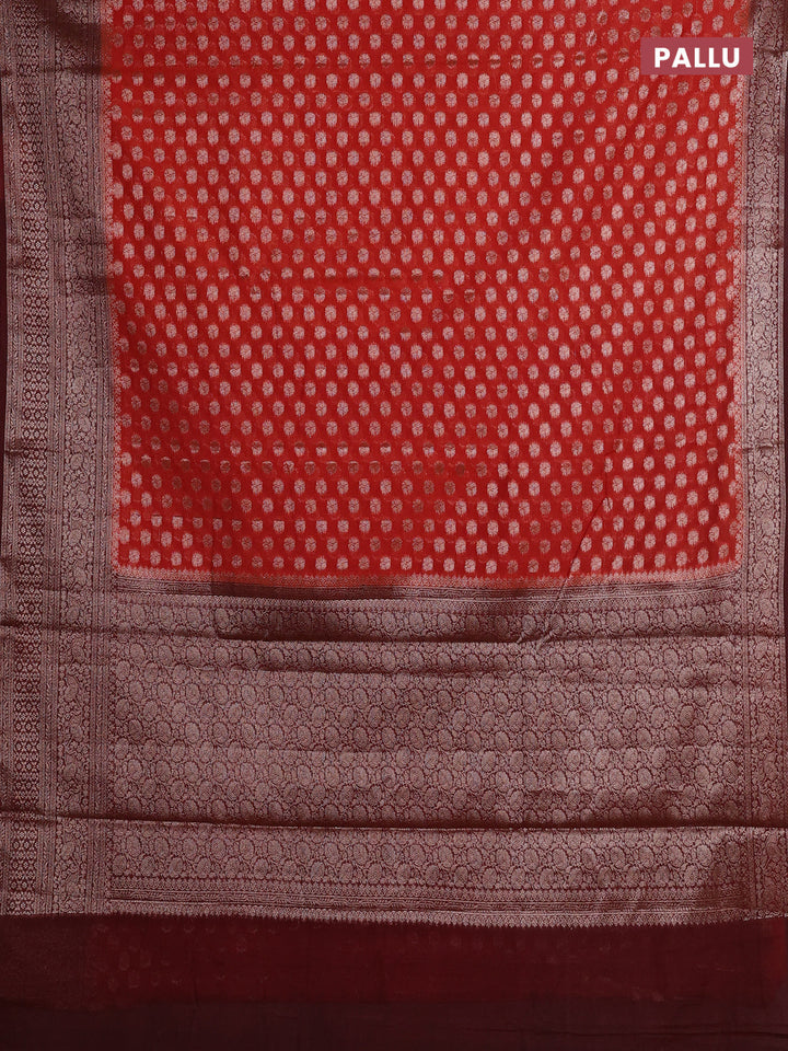 Rustic Orange & Maroon Semi Chiniya Silk Saree
