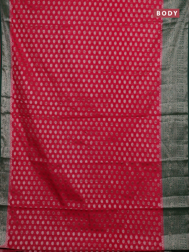 Red & Green Semi Chiniya Silk Saree