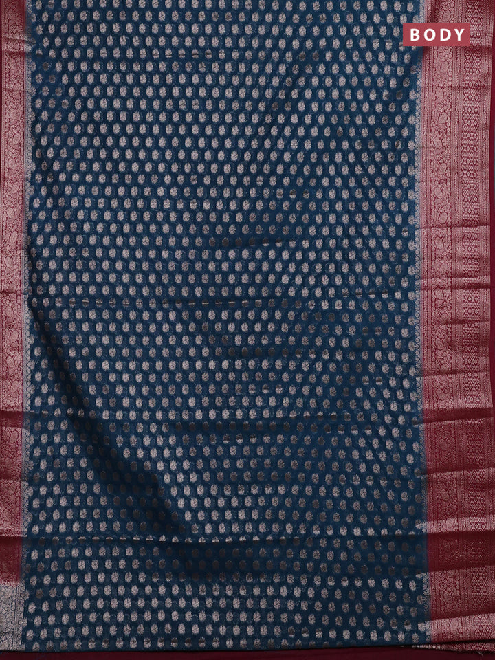 Peacock Blue & Maroon Semi Chiniya Silk Saree
