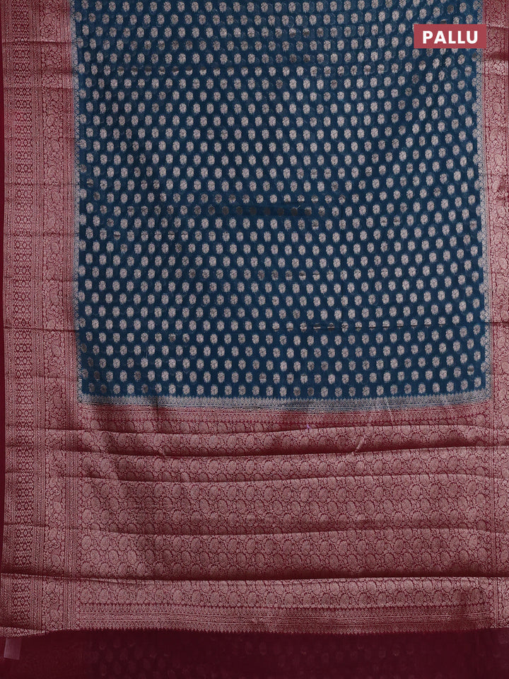 Peacock Blue & Maroon Semi Chiniya Silk Saree