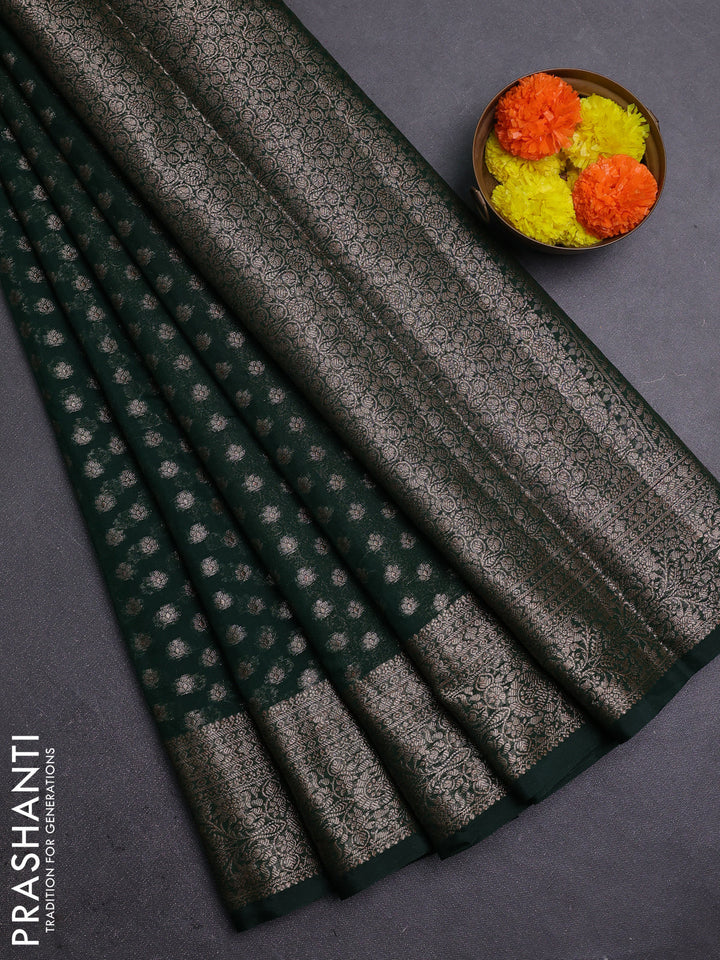 Bottle Green Semi Chiniya Silk Saree