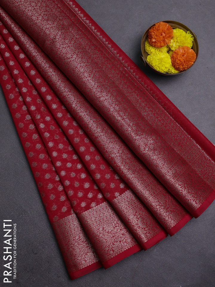 Red Semi Chiniya Silk Saree