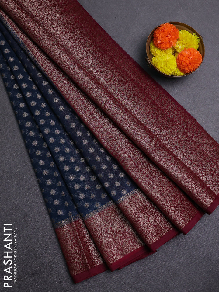 Peacock Green & Wine Semi Chiniya Silk Saree