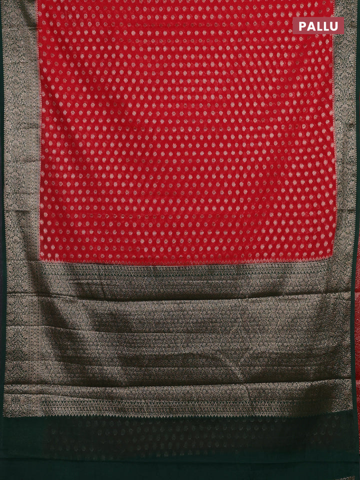 Red & Green Semi Chiniya Silk Saree