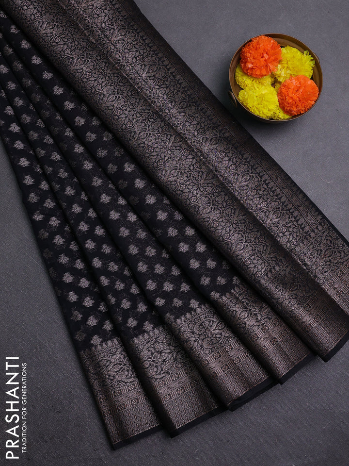 Black Semi Chiniya Silk Saree