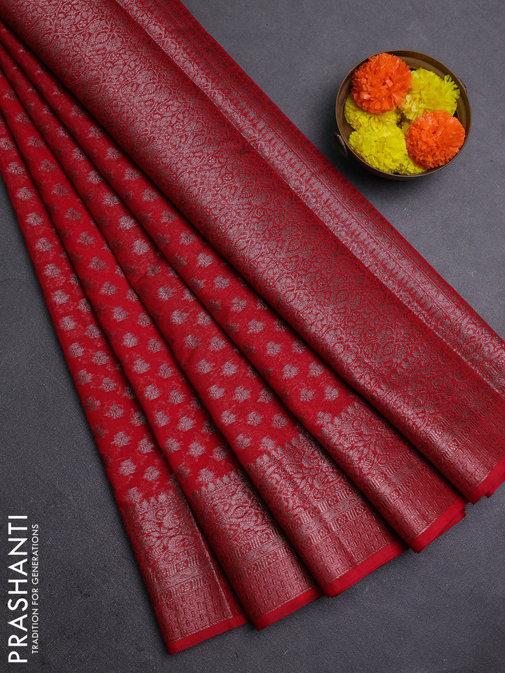 Red Semi Chiniya Silk Saree