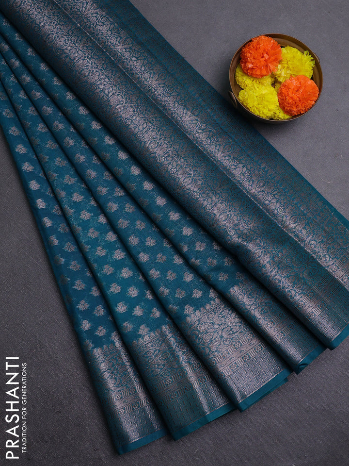 Peacock Blue Semi Chiniya Silk Saree