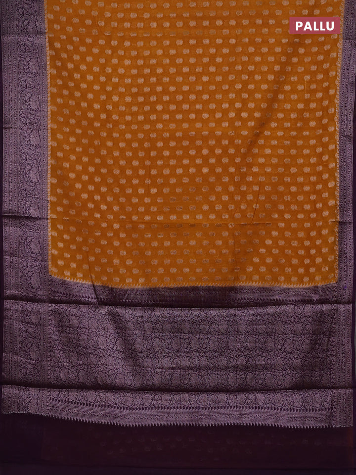 Mustard Yellow & Violet Semi Chiniya Silk Saree