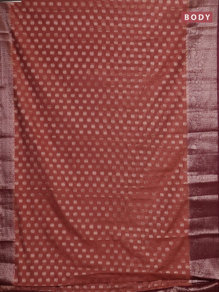 Pastel Brown & Wine Semi Chiniya Silk Saree