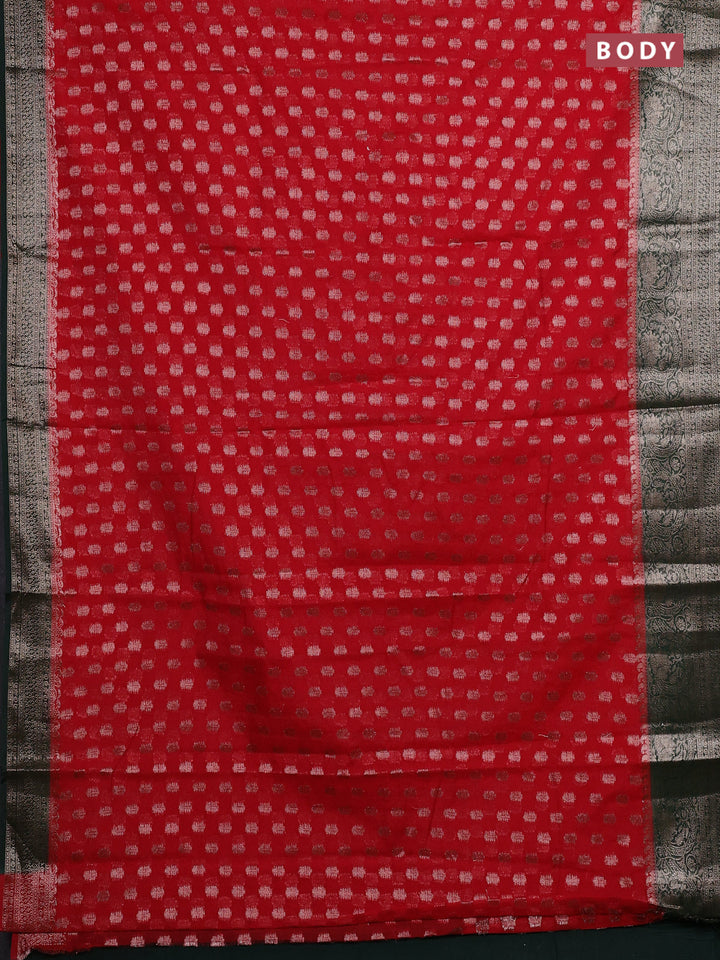 Red & Green Semi Chiniya Silk Saree