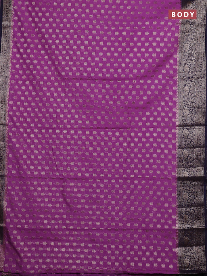 Lavender & Navy Blue Semi Chiniya Silk Saree