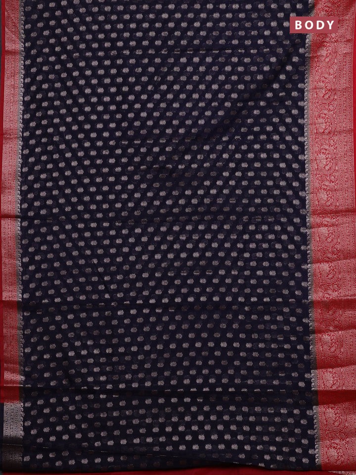 Navy Blue & Red Semi Chiniya Silk Saree