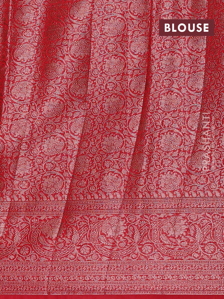 Navy Blue & Red Semi Chiniya Silk Saree