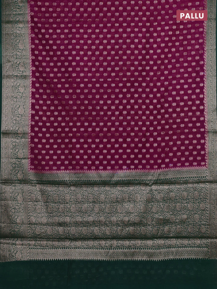 Wine & Bottle Green Semi Chiniya Silk Saree