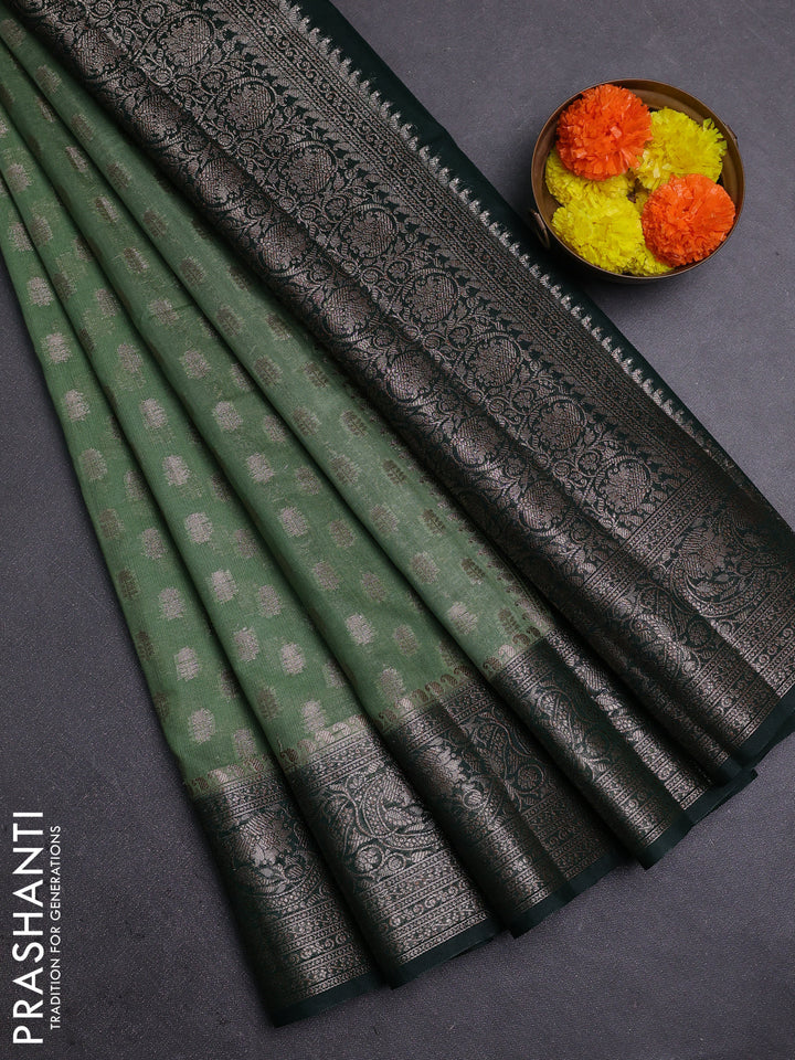 Pastel Green & Bottle Green Semi Chiniya Silk Saree
