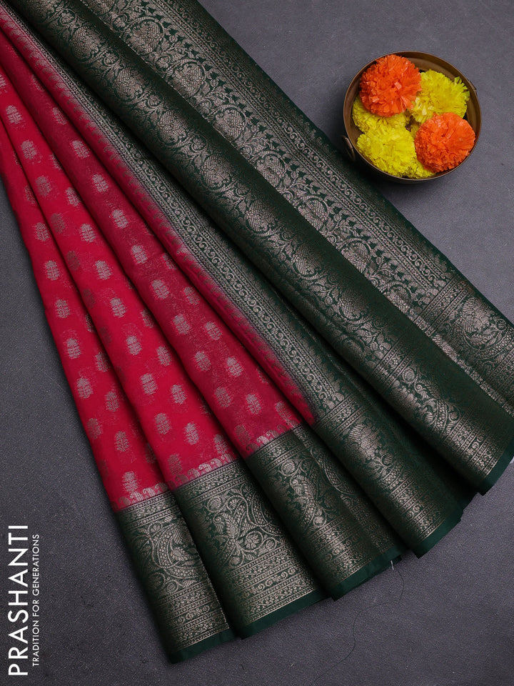 Pink & Green Semi Chiniya Silk Saree