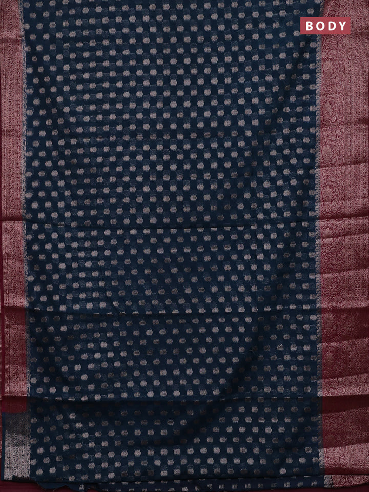 Peacock Blue & Wine Semi Chiniya Silk Saree