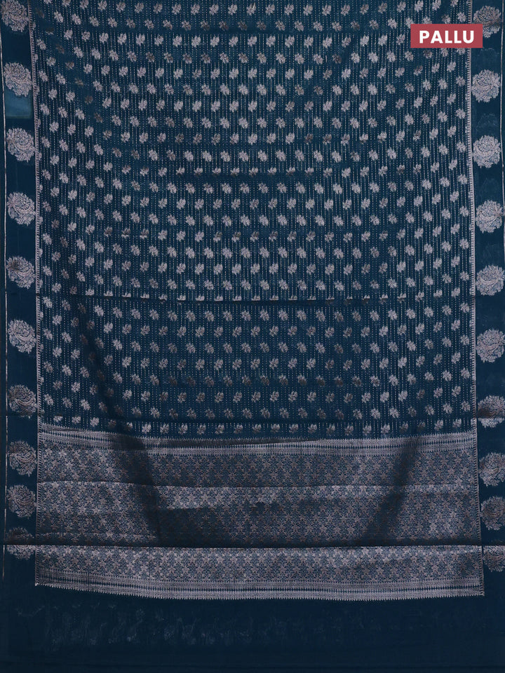 Peacock Blue Semi Chiniya Silk Saree