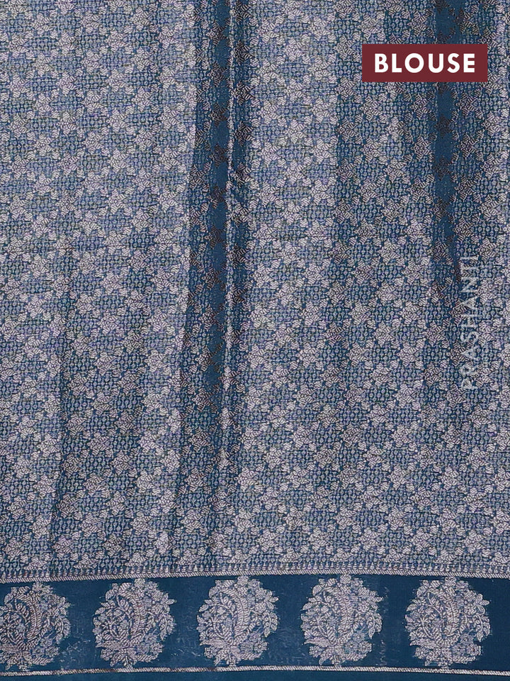 Peacock Blue Semi Chiniya Silk Saree