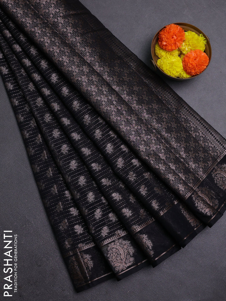 Black Semi Chiniya Silk Saree