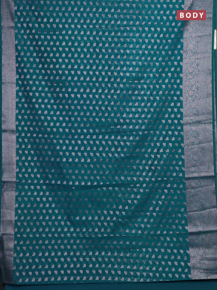 Peacock Blue Semi Chiniya Silk Saree