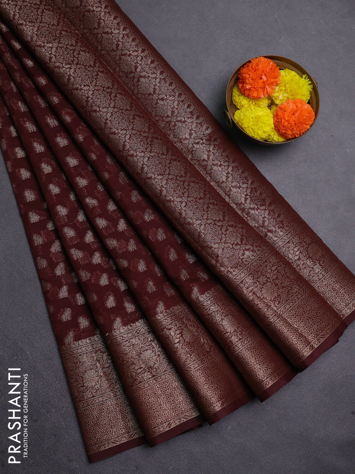 Coffee Brown Semi Chiniya Silk Saree