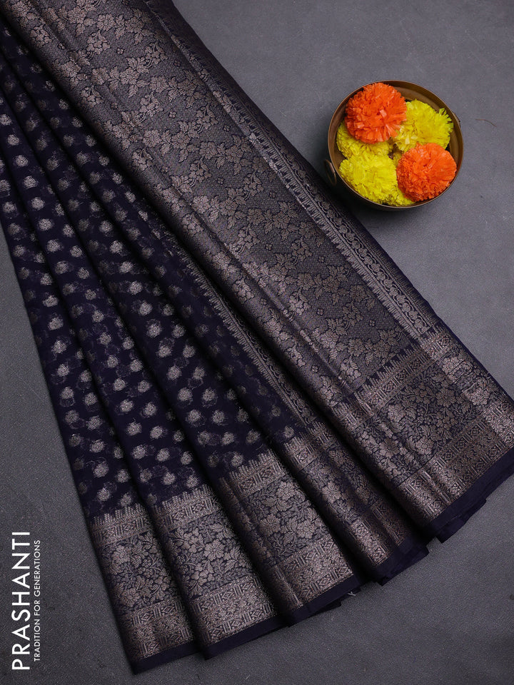 Navy Blue Semi Chiniya Silk Saree