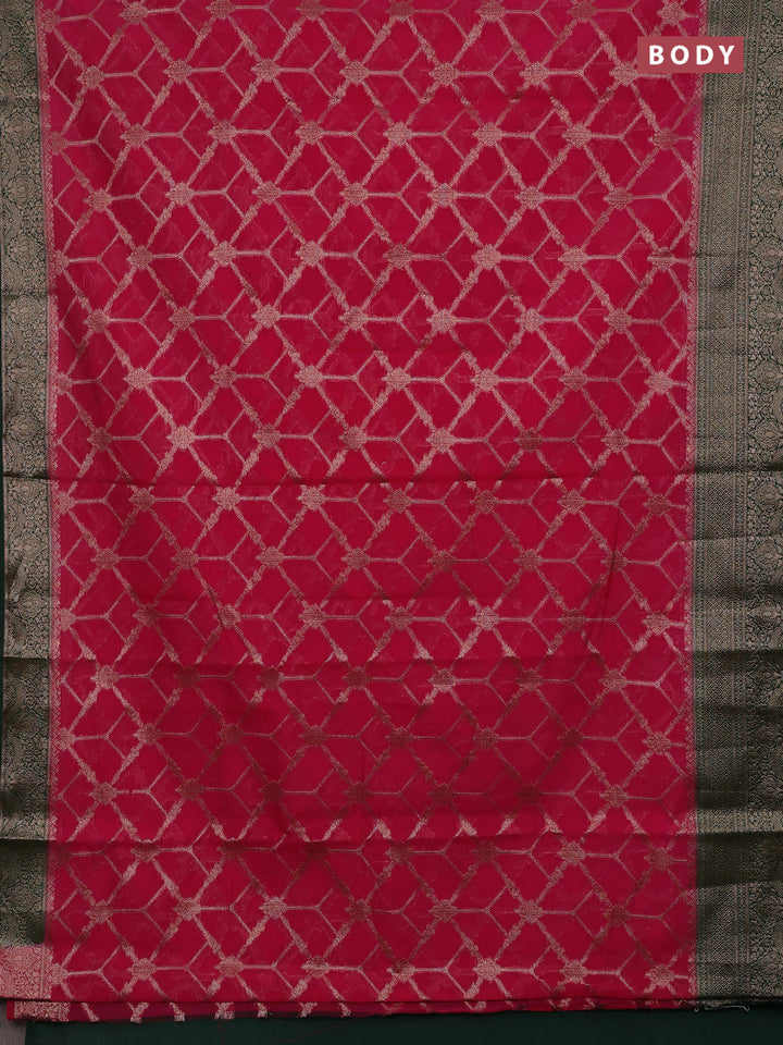 Pink & Bottle Green Semi Chiniya Silk Saree