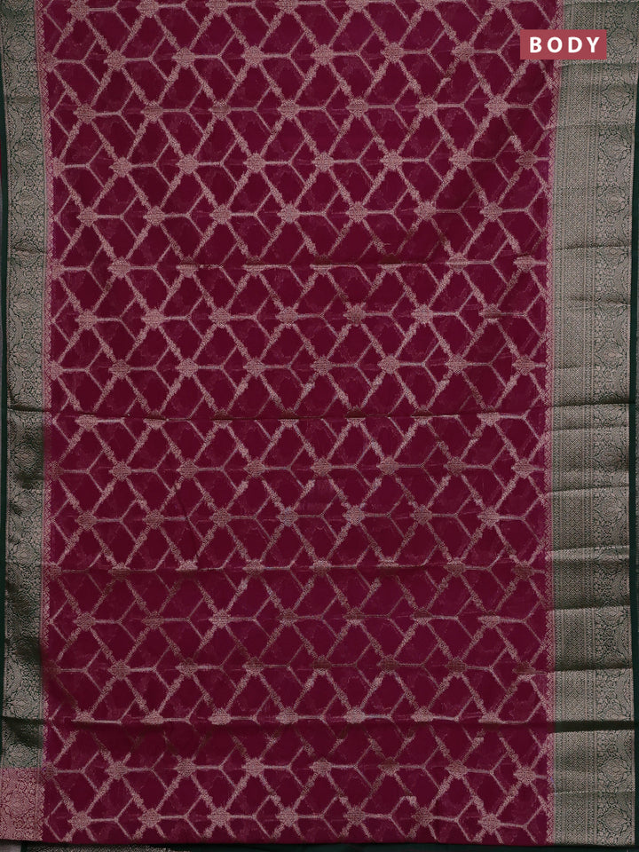Wine & Bottle Green Semi Chiniya Silk Saree