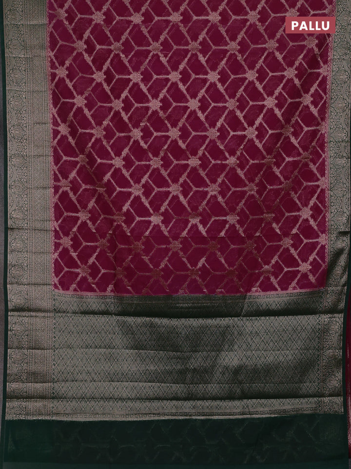 Wine & Bottle Green Semi Chiniya Silk Saree