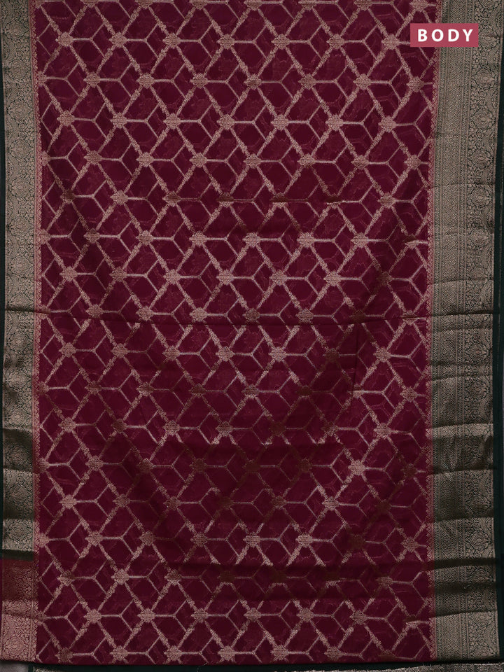 Maroon & Bottle Green Semi Chiniya Silk Saree