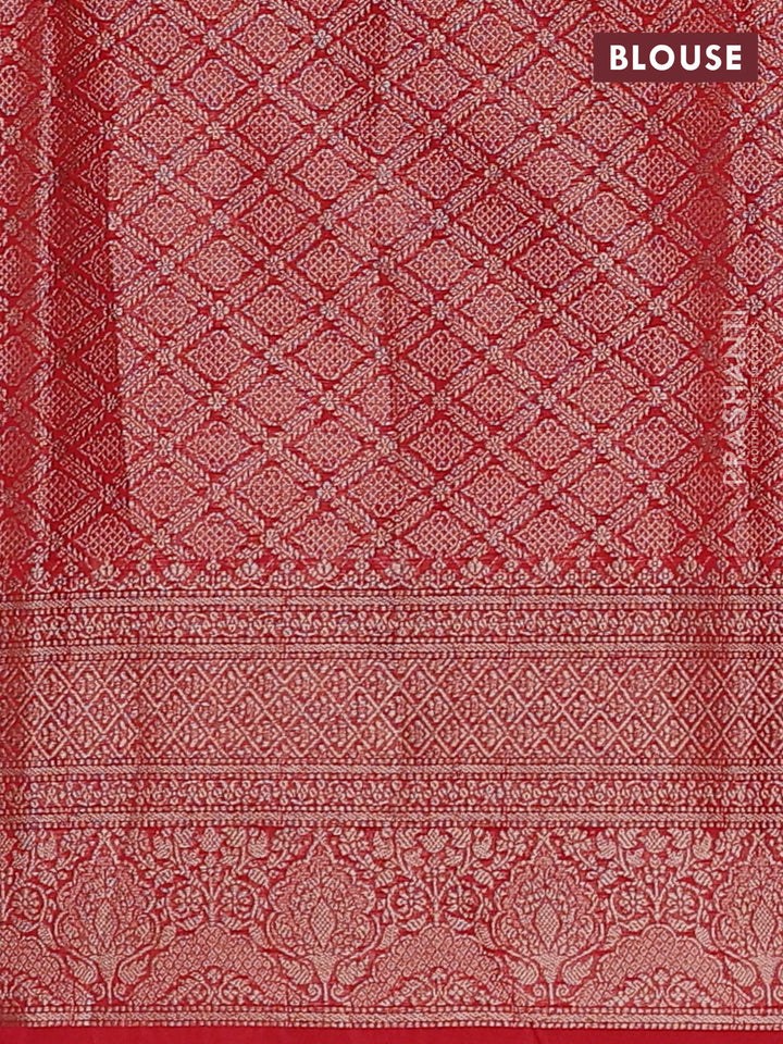 Bottle Green & Red Semi Chiniya Silk Saree