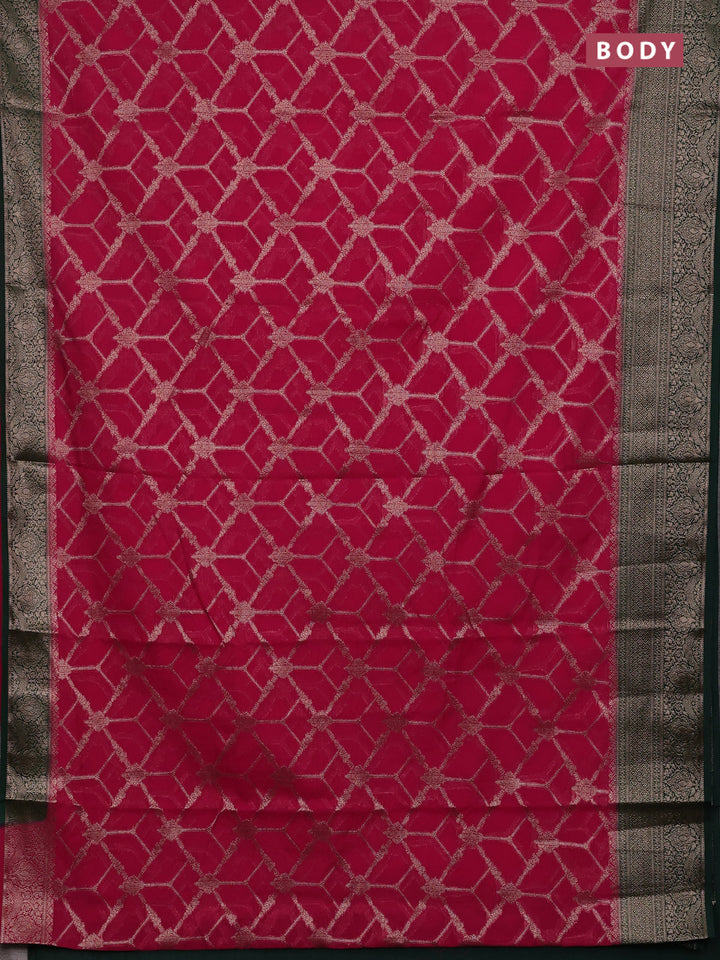 Pink & Bottle Green Semi Chiniya Silk Saree