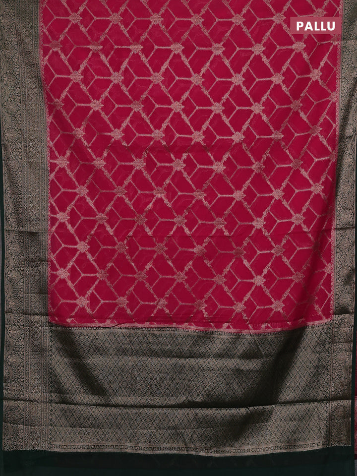 Pink & Bottle Green Semi Chiniya Silk Saree