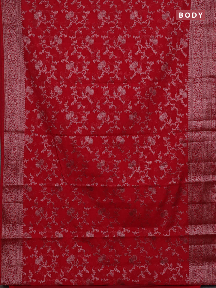 Red Semi Chiniya Silk Saree