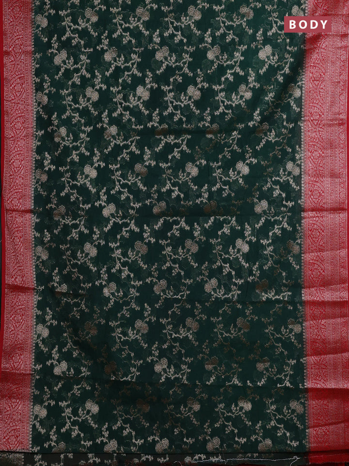 Bottle Green & Red Semi Chiniya Silk Saree
