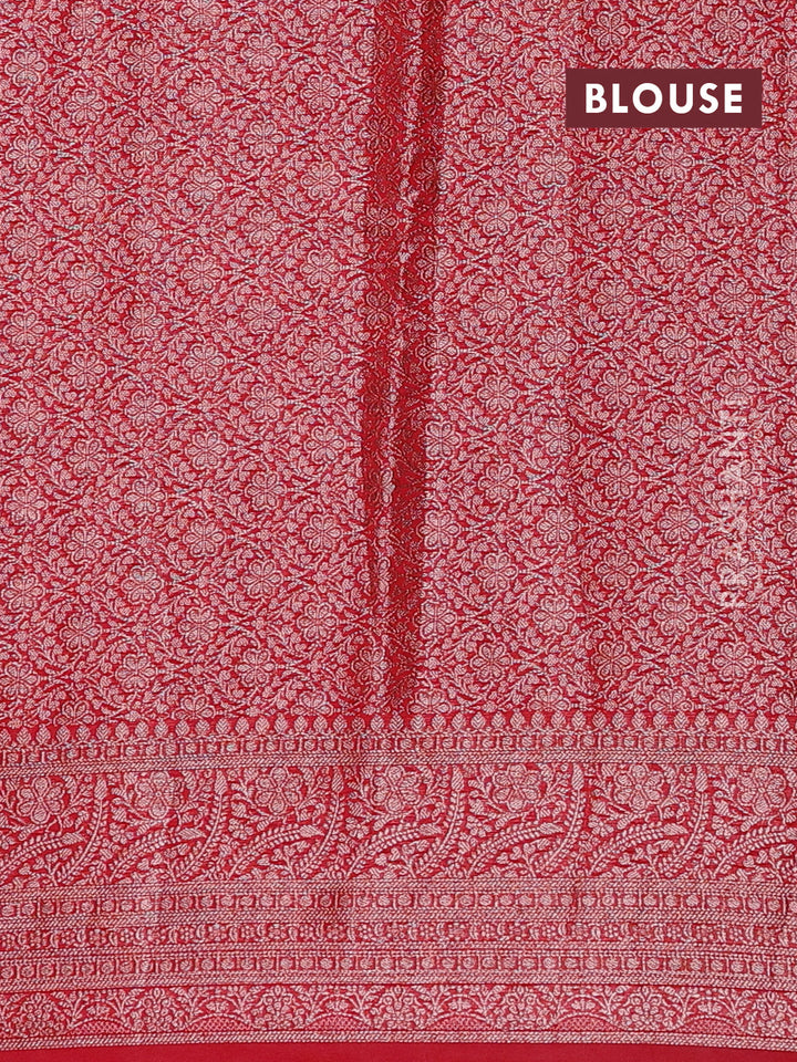 Bottle Green & Red Semi Chiniya Silk Saree