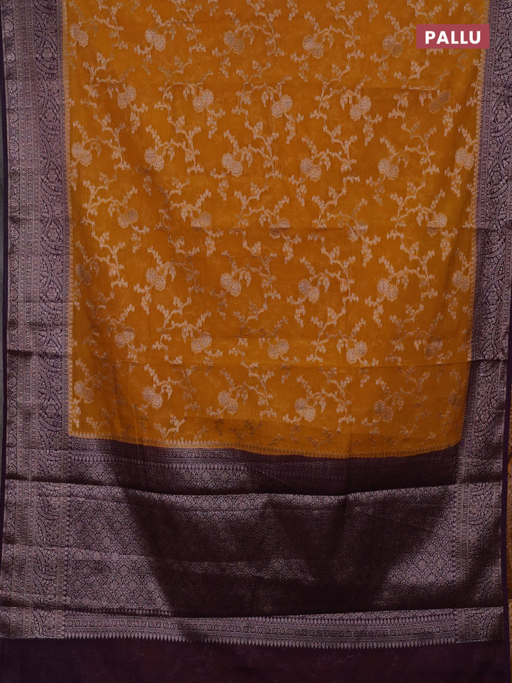 Mustard Yellow & Purple Semi Chiniya Silk Saree
